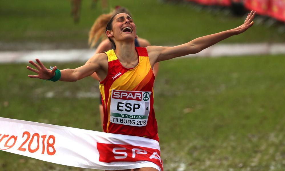 Solange Pereira llegando a la meta en el Europeo de Cross Tilburg 20218